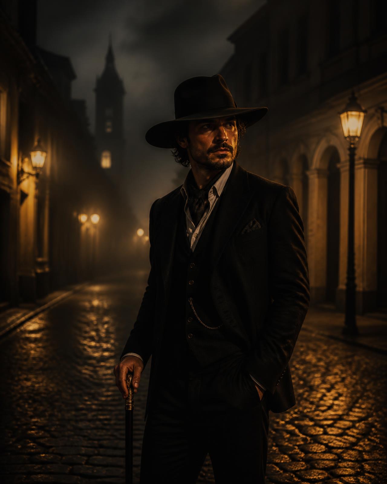 Hassan Harispoure, explorador moderno, en una calle empedrada de noche